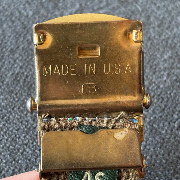 THOMAS BATES Military Style Canvas Web Belt in Army Green Gold hardware SZ 40 - Picture 5 of 8
